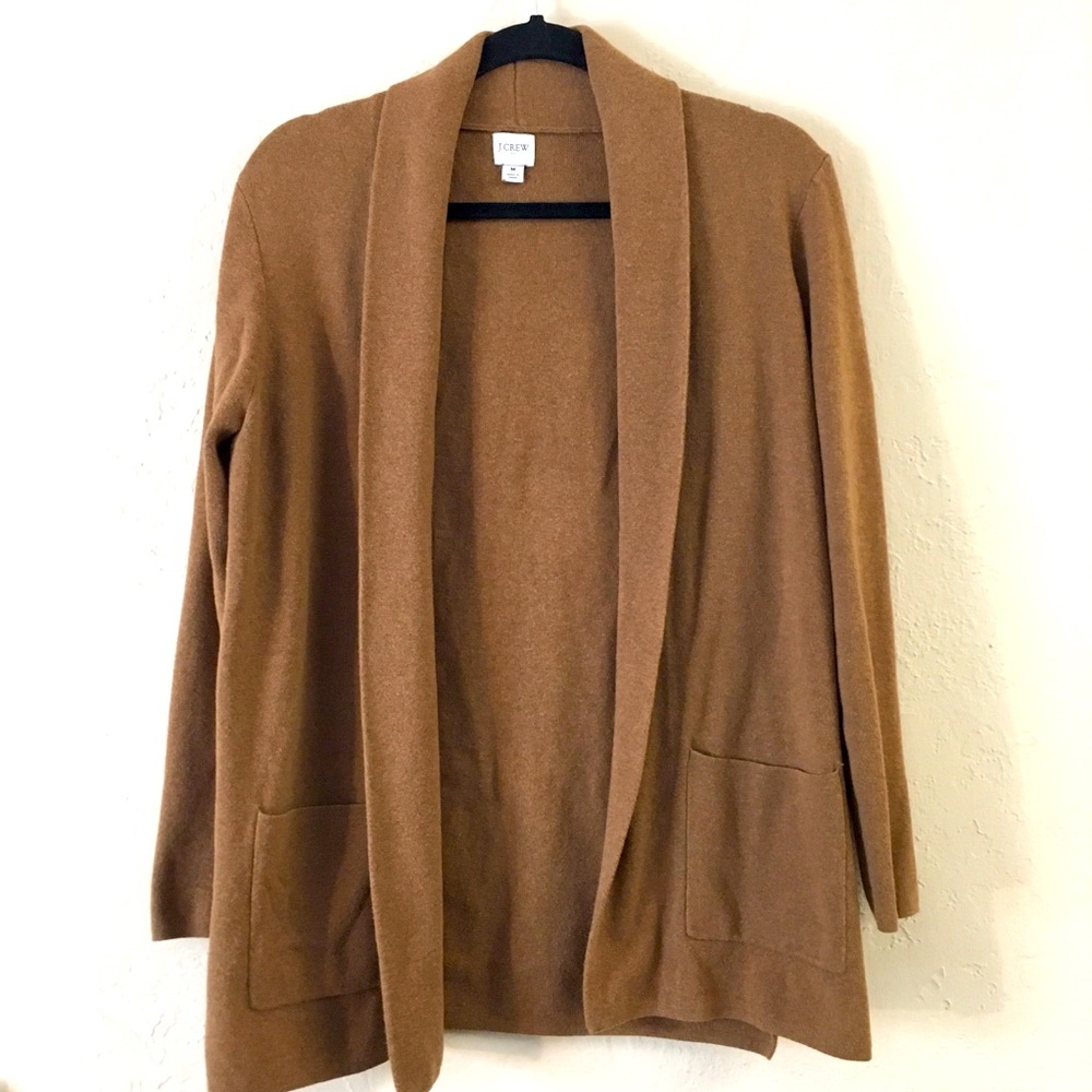 J Crew 100% Cotton Open Front Cardigan Medium Brown Casual Relaxed Fit Lounge